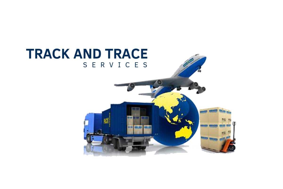 Track and trace services illustration with globe and aircraft
